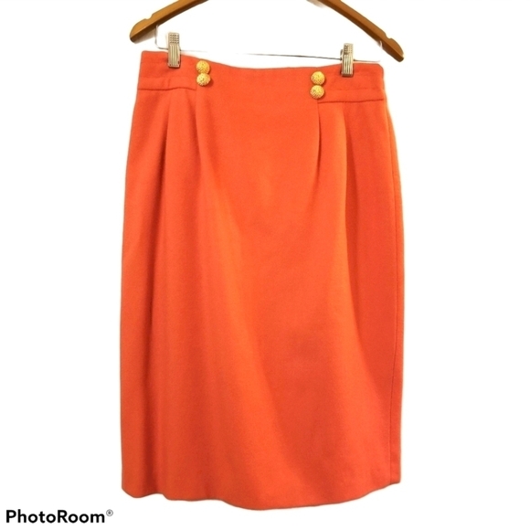 Laurel Escada Size 42 US‎ 8 Orange Virgin Wool Pencil skirt 80s Office Gold - Picture 1 of 13